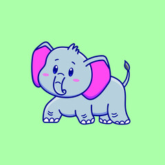 Cute cartoon elephant in vector illustration. Isolated animal vector. Flat cartoon style