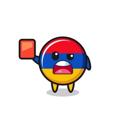 armenia flag cute mascot as referee giving a red card