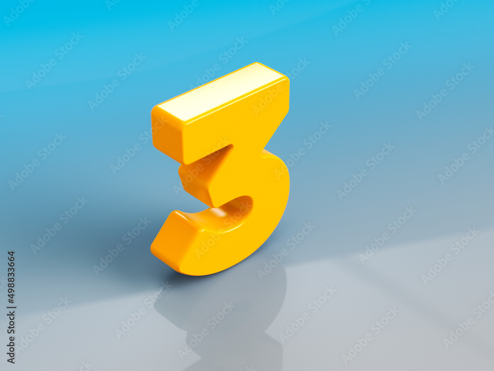 Fototapete orange-colored number three. on grayish-blue colored background. horizontal composition with copy sp