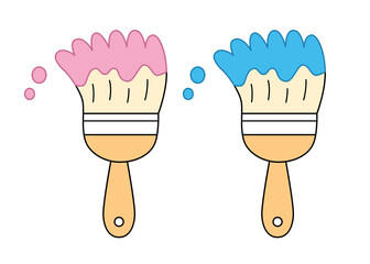 Pink and blue paintbrush isolated cartoon vector icons