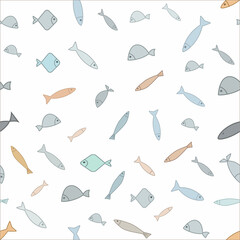 Set of fish icon. Shark dolphin whale sea ocean. Vector seamless pattern. Multi-colored fish on a white background for printing