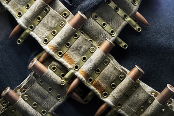 Old fabric machine-gun belt, symbol of war