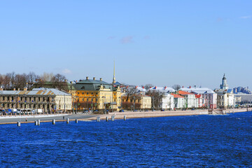 Panorama of Universitetskaya or University embankment on the Bolshaya Neva river, Vasilievsky Island, Saint Petersburg, Russia