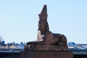 Saint Petersburg. Russia. Sphinx on the University embankment, Neva river, Vasilievsky island