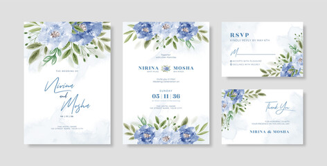 Beautiful wedding invitation template with floral bouquet watercolor