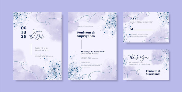 Beautiful purple watercolor wedding invitation template
