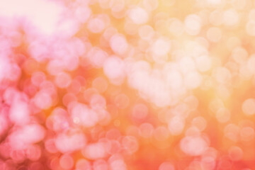 Abstract blurred orange color and peach for background, Blur festival lights outdoor and pink bubble focus design element.