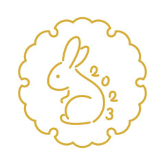 2023年卯年　和のフレームとうさぎの線画イラスト　金色