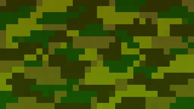 Animated pixel camouflage background of several shades of green