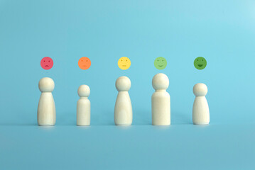 Feedback scale score emoticon isolated concept. Emotion or face reaction rating feedback with a...
