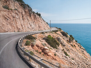 Mountain serpentine road along Mediterranean sea. Demre Finike Yolu (road). Turkey.