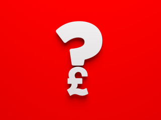 White-colored question symbol and pound icon. On red-colored background. Horizontal composition isolated with clipping path.