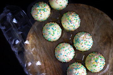 Sweet Easter eggs with colorful sprinkles. Easter sweets.