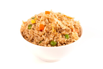 A Bowl of Vegetable Fried Rice Isolated on a White Background