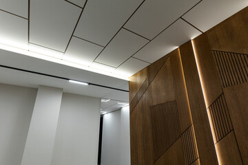 Modern interior of the house. Texture of three wall photo. Wooden wall in the interior of a...