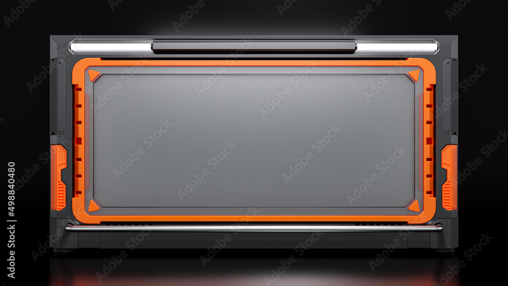 Aufkleber technology background. billboard darkness orange color mock-up blank screen. sci-fi idea concept. te