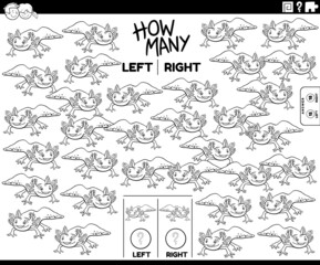 count left and right pictures of cartoon axolotl coloring book page