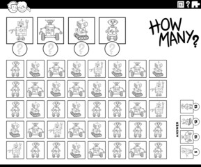 how many cartoon robots counting game coloring book page