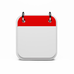 White colored calendar on white-colored background. Square composition. Isolated with clipping path.