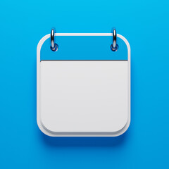 White colored calendar on blue-colored background. Square composition. Isolated with clipping path.
