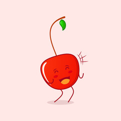 cute cherry cartoon character with happy expression. close eyes and mouth open. suitable for logos, icons, symbols or mascots. red and green