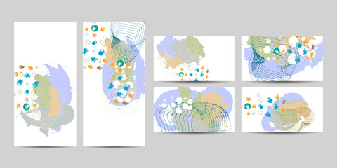 Set art abstract universal art web header template. Collage made with scribbles, marker, canyon strokes, black geometric shapes, ink drawn splashes