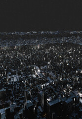Walled Future City at Night, 3d digitally rendered science fiction illustration