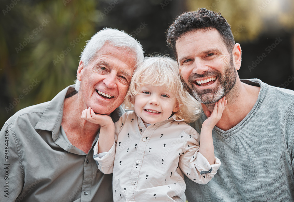 Canvas Prints This is Dad and Grandad. Shot of a little boy posing outside with his father and grandfather.