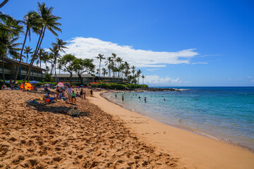The beach of Napili Bay in Kapalua in the West of Maui island, Hawaii, United States