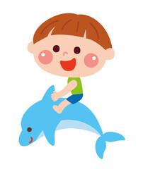 イルカと遊ぶ男の子