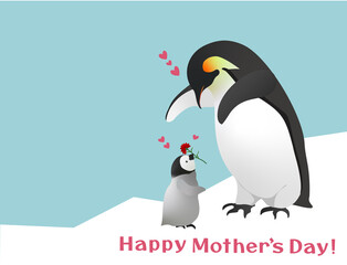 Happy Mother's Day. Mom penguin and baby.
