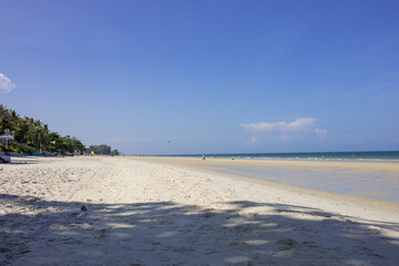 beach in the morning with blue sky on sunny day and space on blue sky