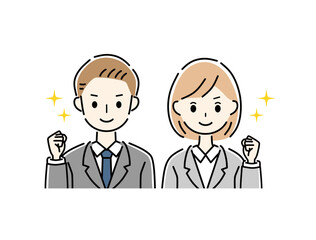 ビジネスマン　ビジネスウーマン　ガッツポーズ
