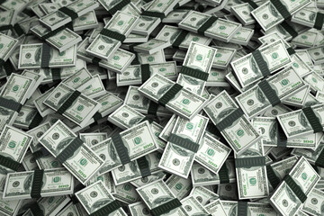 American one hundred dollar stack. Horizontal composition with copy space Focused image.