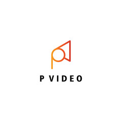 P logo video line illustration gradient design vector template