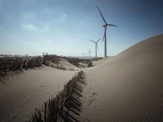 wind turbines in dune, taiwan.