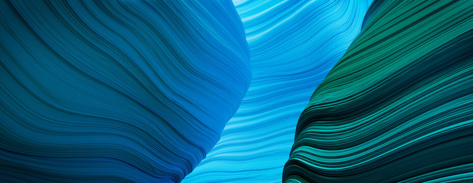 Abstract 3D Render with Natural, Undulating Forms. Modern Blue and Turquoise Background.
