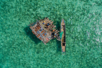 Beautiful aerial view borneo sea gypsy water village in Omadal Island, Semporna Sabah, Malaysia.