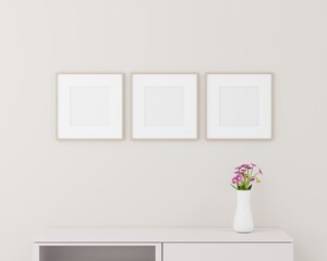 Obraz na płótnie Canvas Blank picture frame mockup in modern interior living room, minimal style. 3D rener illustration.