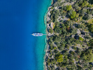 St. Nicholas Church in the Gemile Island Drone Video, Spring Season Fethiye, Mugla Turkey