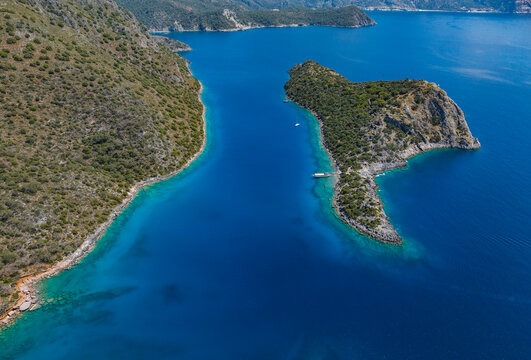 St. Nicholas Church in the Gemile Island Drone Video, Spring Season Fethiye, Mugla Turkey