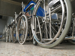 Many wheelchairs for the sick and elderly who come to use the service in the hospital