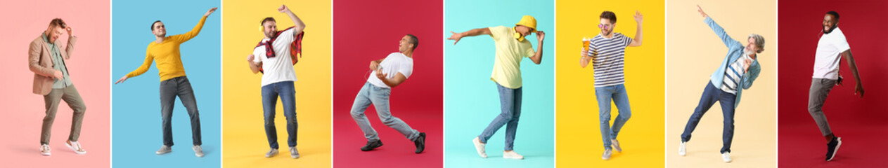 Cool dancing young man on color background - Powered by Adobe