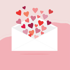 Envelope with hearts, vector illustration, hand drawn hearts