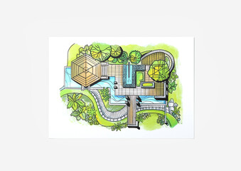 Landscape designer's plan on light background