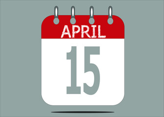 Icon day date 15 April, template calendar page in red and gray for days of the month