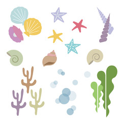 海のモチーフのイラストセット