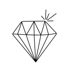 Vector illustration of a diamond in a doodle style isolated on a white background.