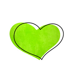 Light green watercolor heart isolated on a white background. Vector illustration.