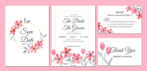 Hand painted of flower watercolor as wedding invitation.